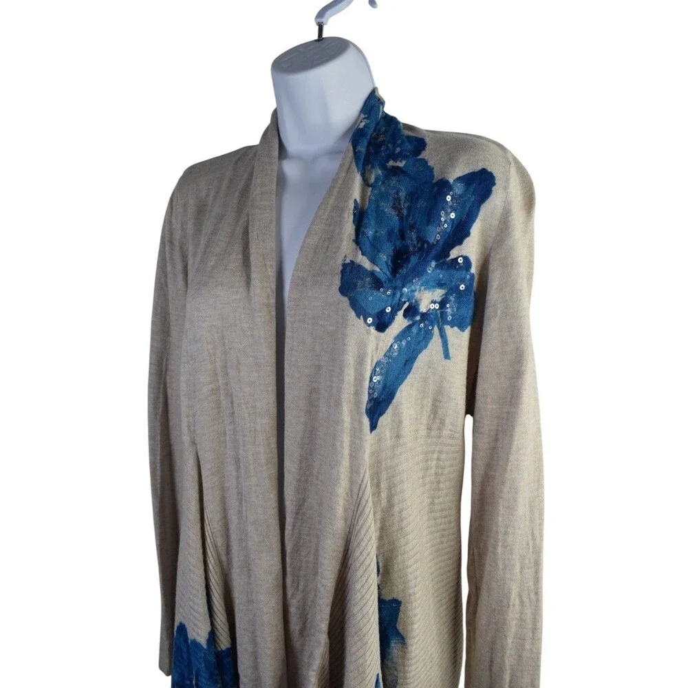 INC International Concepts Petite Cardigan M Gray Blue Floral Sequin Sweater